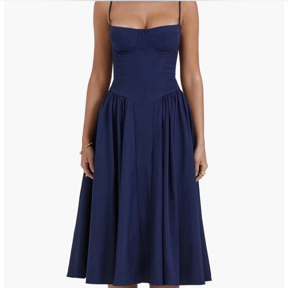 House of CB Samaria Corset Fit & Flare Dress in French Navy size large plus cup